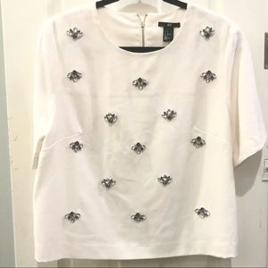 H & M White jeweled front top